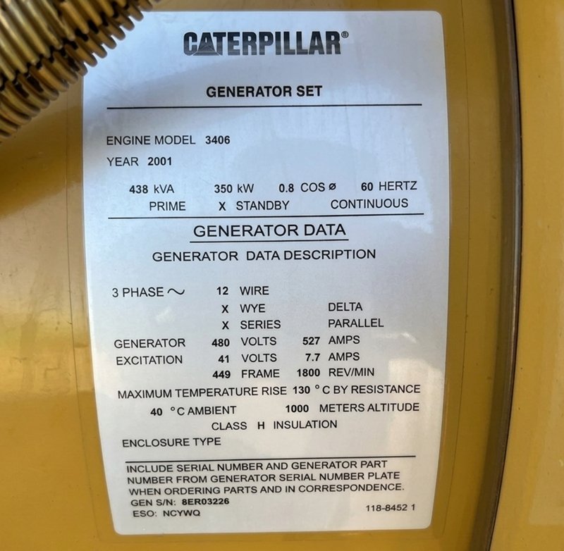 CATERPILLAR 3406 DIESEL ENGINE / GENERATOR